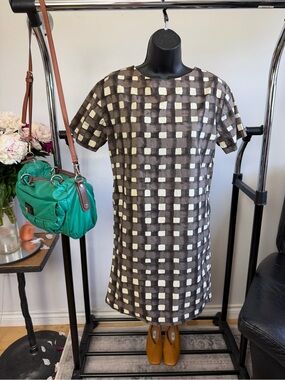Marni Italy Cotton Graphic Print Zip Front Shift Dress